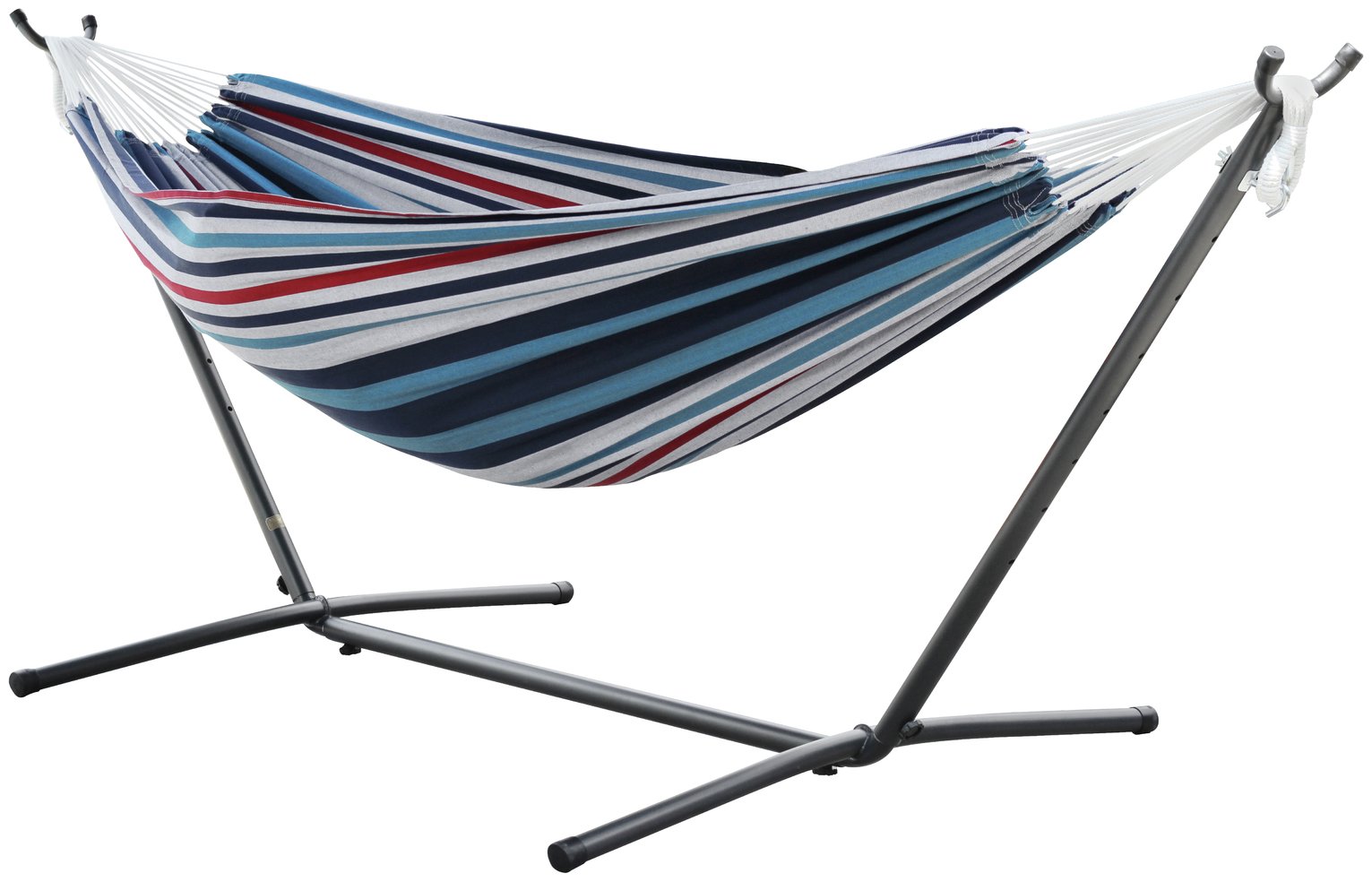 Vivere Double Cotton Hammock with Space-Saving Steel Stand Denim 